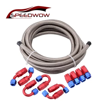 

AN 6 Double Braided Stainless Steel Oil/Fuel Line Hose 5m Pipe+0+45+90+180 Degree Swivel Fitting 6-AN Oil Hose End Adaptor Kit