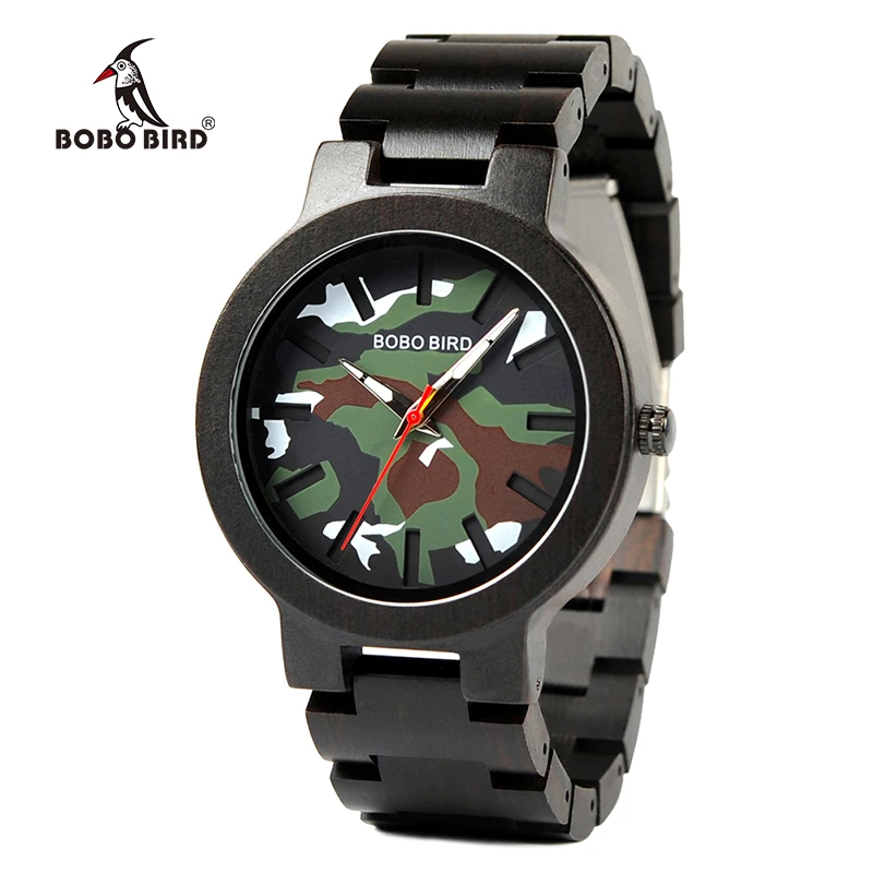 BOBO BIRD Men Watches Male Wooden Quartz Green Camouflage relogio masculino Wristwatches Man Japanese movement in Gift Box