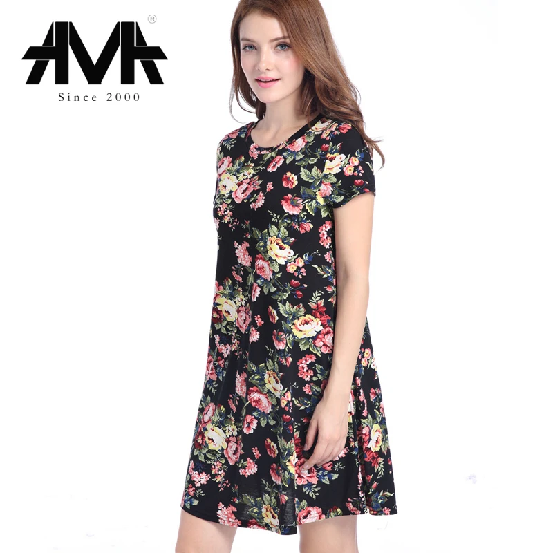 

Fashion Floral Women's Dress Round neck Miniskirt Spring Leisure style Grace Beach Lady's Dress