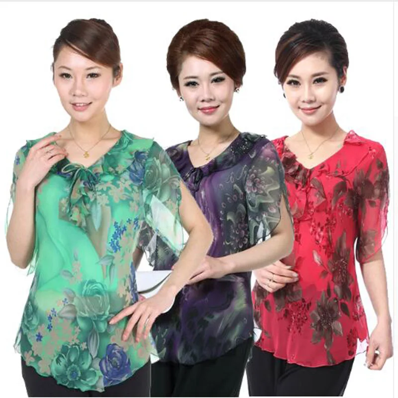 

Mother clothing 2019 middle-age women summer quinquagenarian t-shirt quinquagenarian women's short-sleeve chiffon shirt