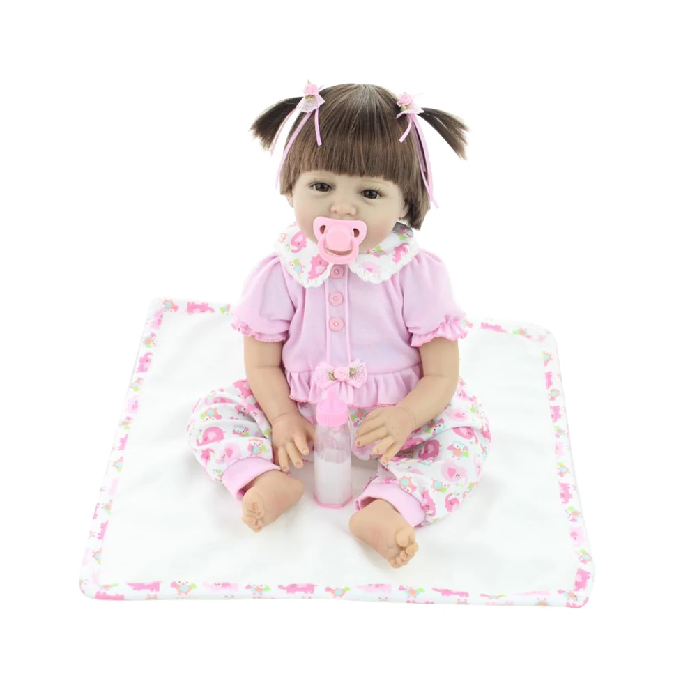 

55cm Alive Reborn Bonecas Handmade Bebes Lifelike Reborn Baby Dolls Girl Full Body Vinyl Silicone with Pacifier Bottle Real Doll