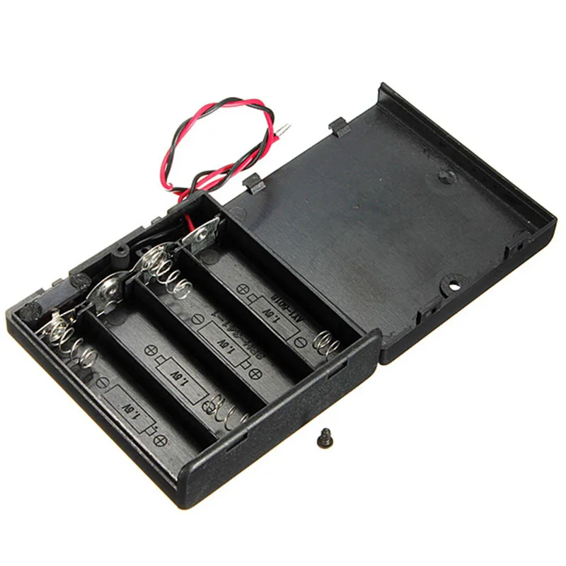 

6V 4 X AA Battery Holder Case Slot Holder Plastic Storage Box With OFF/ON Switch Wires For RC Parts For Output DC 6V