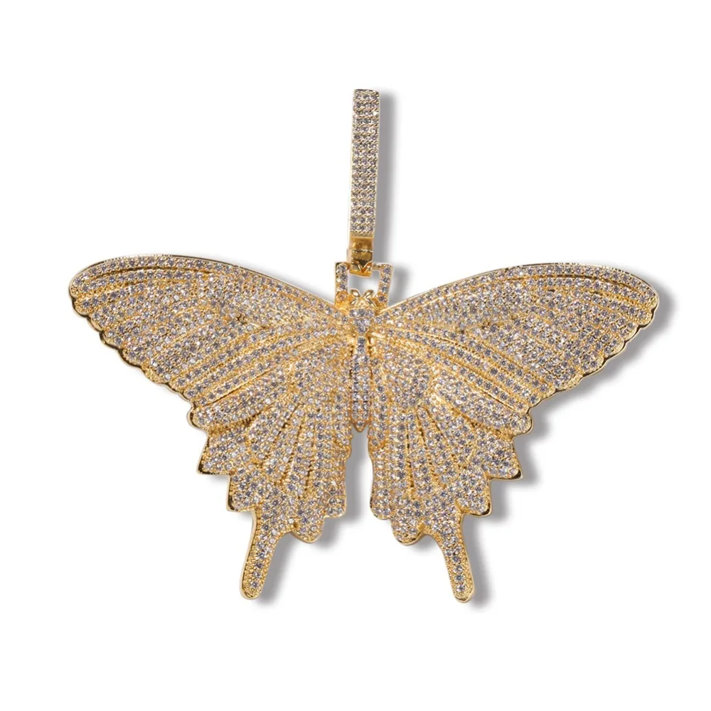 Хип-хоп заказное ожерелье с подвеской-бабочкой, комбинированное название слов с большой застежкой, цепочка, полностью покрытая кубическим цирконием, ювелирные изделия