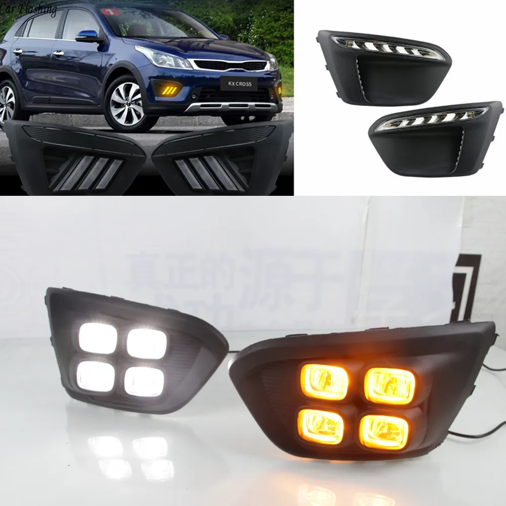

Car flashing 1Pair Super Bright Car LED Auto Driving DRL Daytime Running Lights With Turn Signal For Russia KIA RIO X-Line 2018