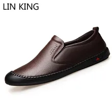 LIN KING/удобная мужская повседневная обувь из натуральной кожи; Лоферы без застежки; сезон весна-осень; Мужская мягкая обувь; светильник; обувь на плоской подошве