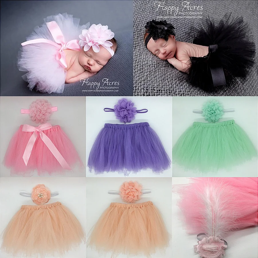 Sweet Newborn Baby Girls Elastic Headband&Tutu Skirt Photo Prop Costume