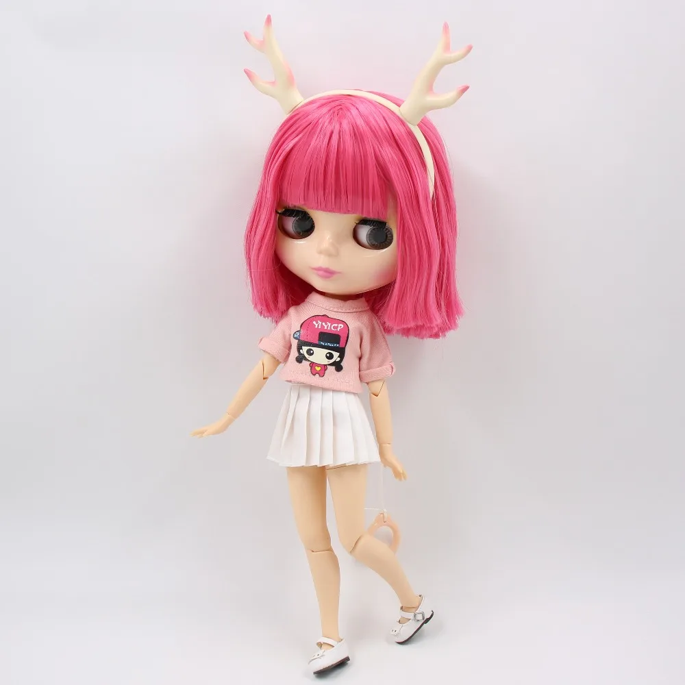 Ледяная фабрика шарнирная кукла blyth игрушка короткие розовые волосы с челкой белая кожа сустава тела ободок в виде лося рубашка платье обувь 1/6 30 см