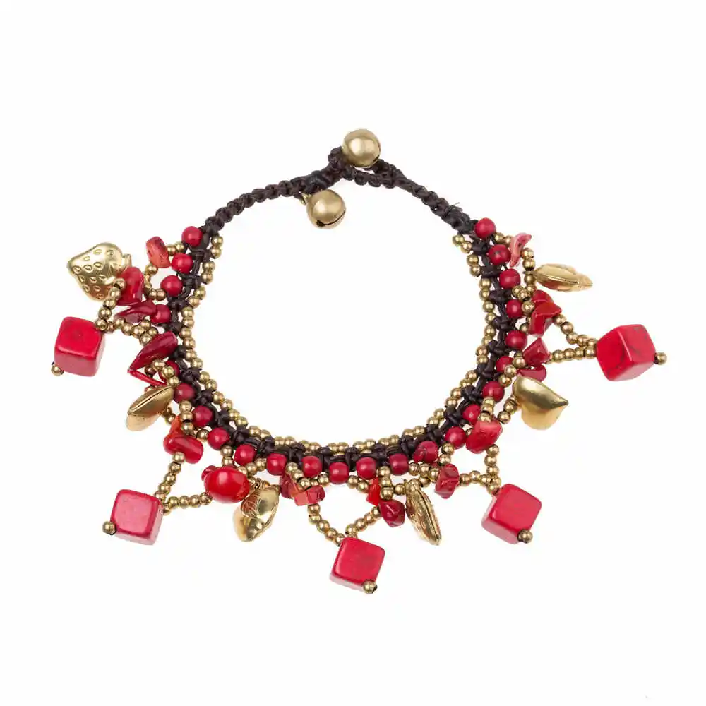 Богемные, ручной работы, слон, Морская звезда, Квадратные браслеты с подвесками для женщин, бисерная цепочка, браслет в этническом стиле, женский браслет - Окраска металла: 16-red