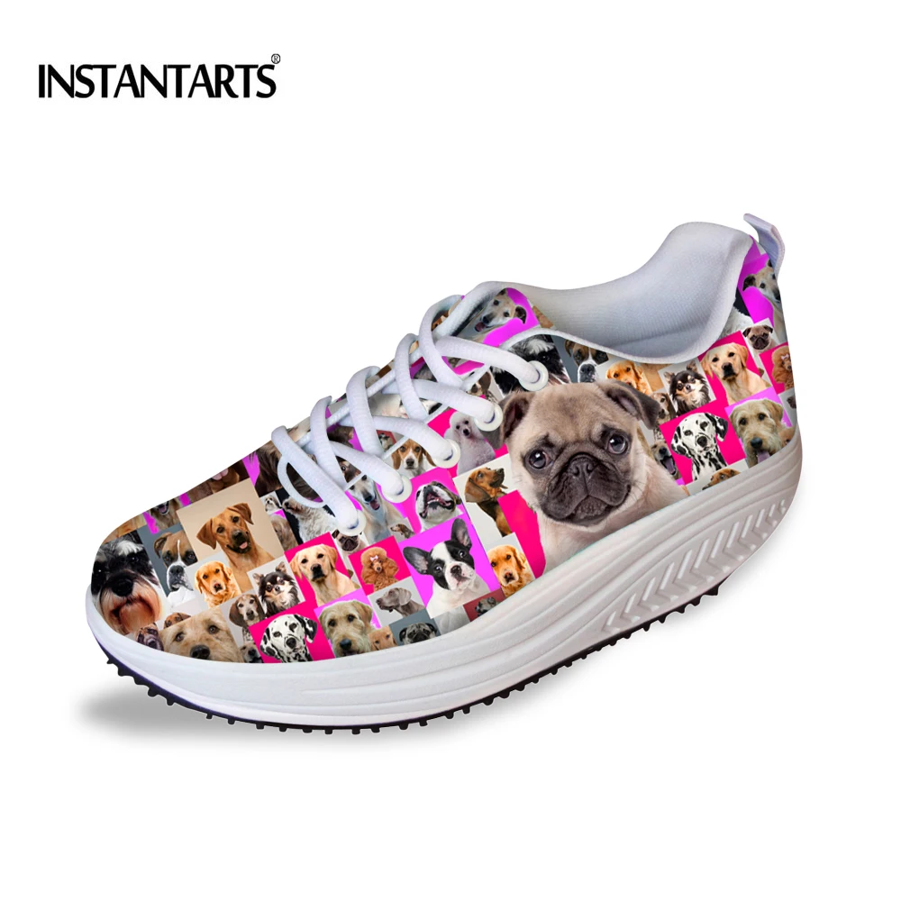 

INSTANTARTS Cute 3D Animal Pet Dog Pug Printed Women Height Increasing Flat Platform Shoes Fashion Casual Ladies Swing Shoes