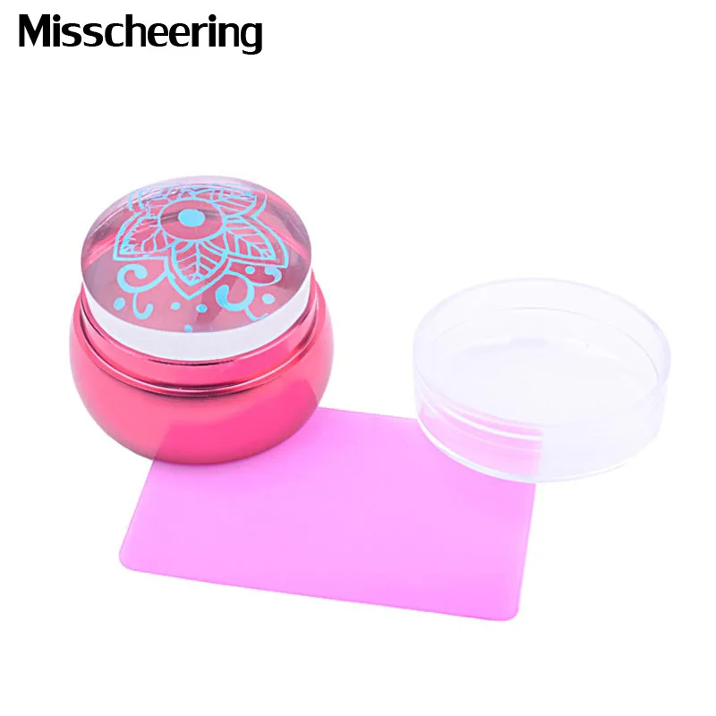 

New Chess Design 3.5cm Silicone Nail Art Stamper Scraper with Cap Clear Jelly Head Red Metal Handle Nail Stamping Manicure Tools