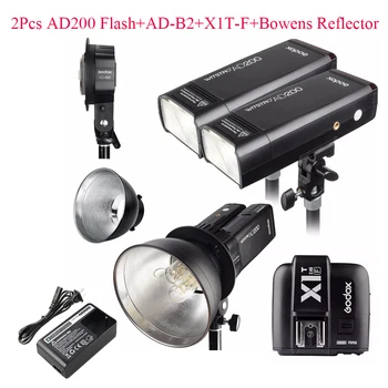 

Godox AD200 2Pcs + AD-B2 + X1T-F + Bowens Reflector 400W Strobe Flash for Fujifilm Camera