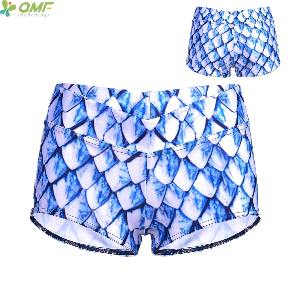 Ice Crystals Scales Shorts Women Sports Gym Short Pant Blue CRYSTAL Mermaid Fitness Training
