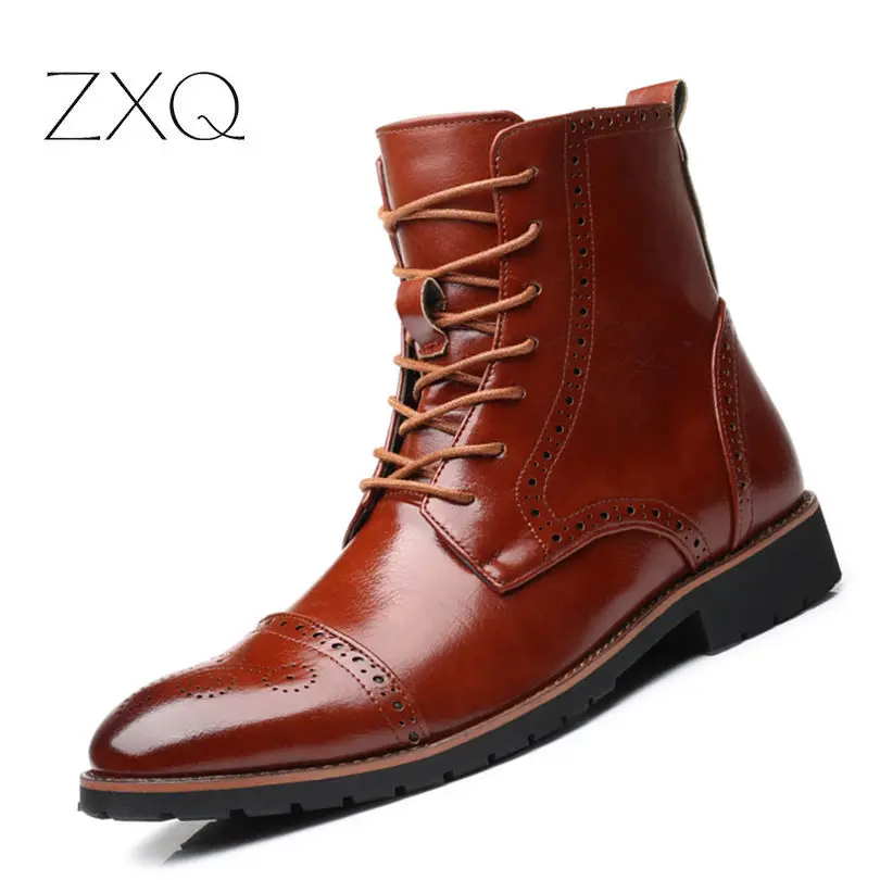 Plus Size 38 48 British Style Vintage Men Brogue Boots College Style Winter Ankle Boots Formal