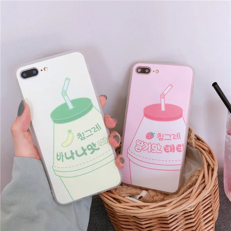 

Mouplayca Lovely Japan Banana Strawberry Milk relief soft TPU back cover for iPhone 6 6s 7 8 plus X Xs Max XR phone case