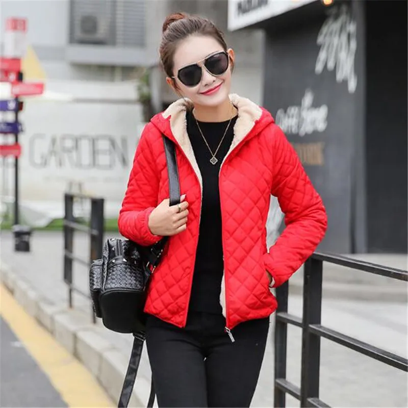 Autumn New Parkas basic jackets Female Women Winter plus velvet lamb hooded Coats Cotton Winter Jacket Womens Outwear coat