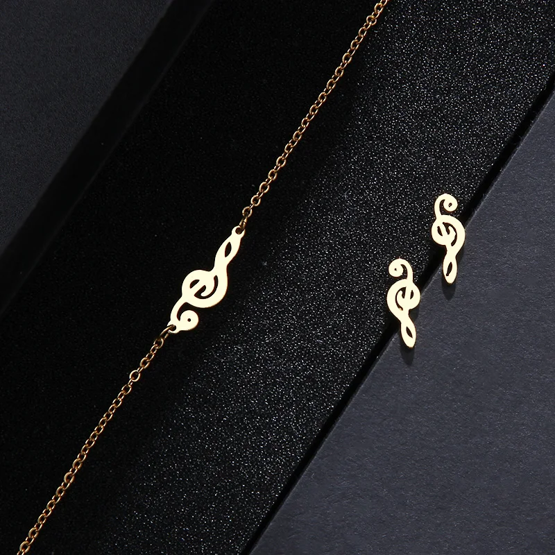 Stainless Steel Music Jewelry Set Necklace Bracelet Earring Treble Clef IMG_1637