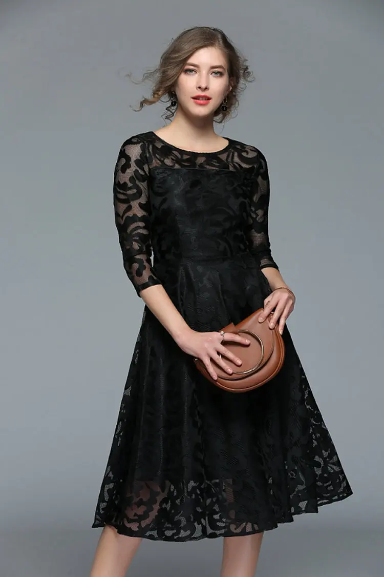 Autumn Lace Dress Casual Slim Fashion Women Dresses Hollow Out Large Size Dresses Women A-line Vintage Vestidos Mujer Robe Femme 2019 (8)