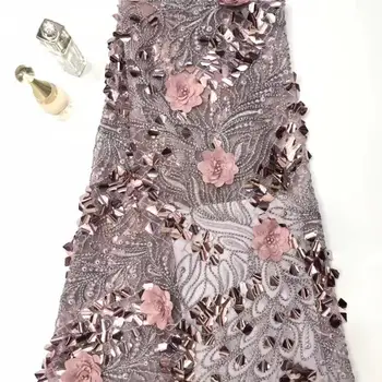 

African French Lace Fabric High Quality African Tulle Lace Fabric For Wedding Onion Color Guipure Lace Fabric With Sequins