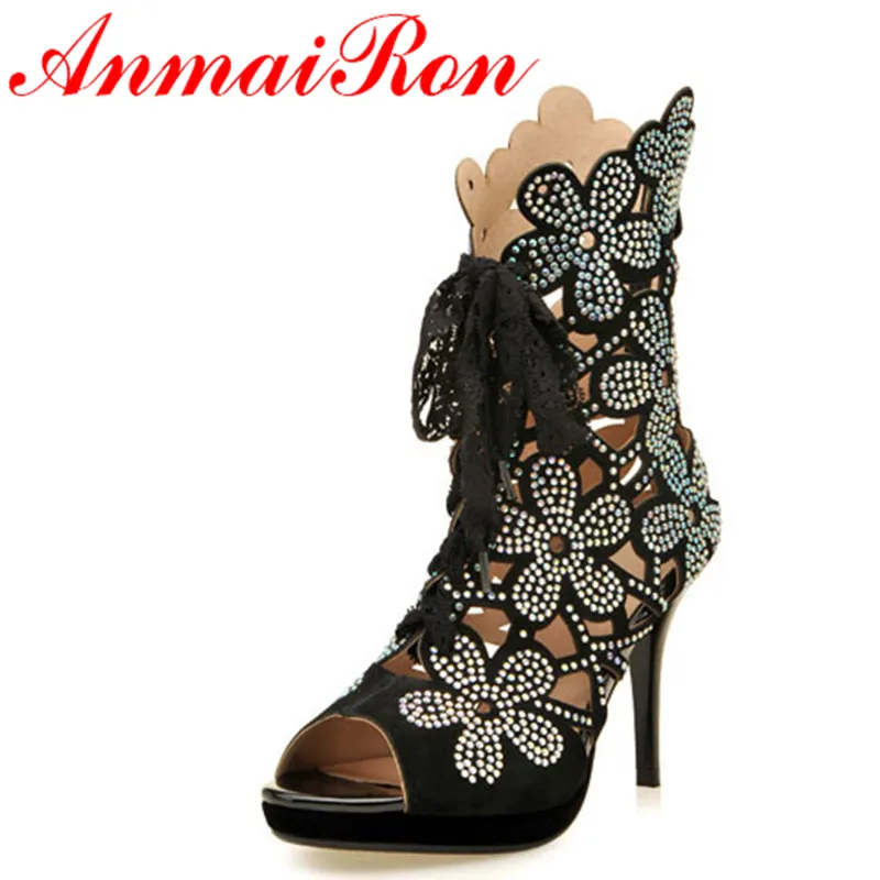 

ANMAIRON New Boots Women Summer Peep Toe Sexy Boots Platforms Shoes Boots Female Cut-outs High Heels Ankle Boots Fashion Sandals