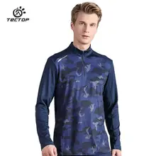 Осень Зима Для мужчин с длинным рукавом половина молния работает Футболка Открытый Пеший Туризм Кемпинг Для мужчин стрейч быстросохнущие камуфляж футболки