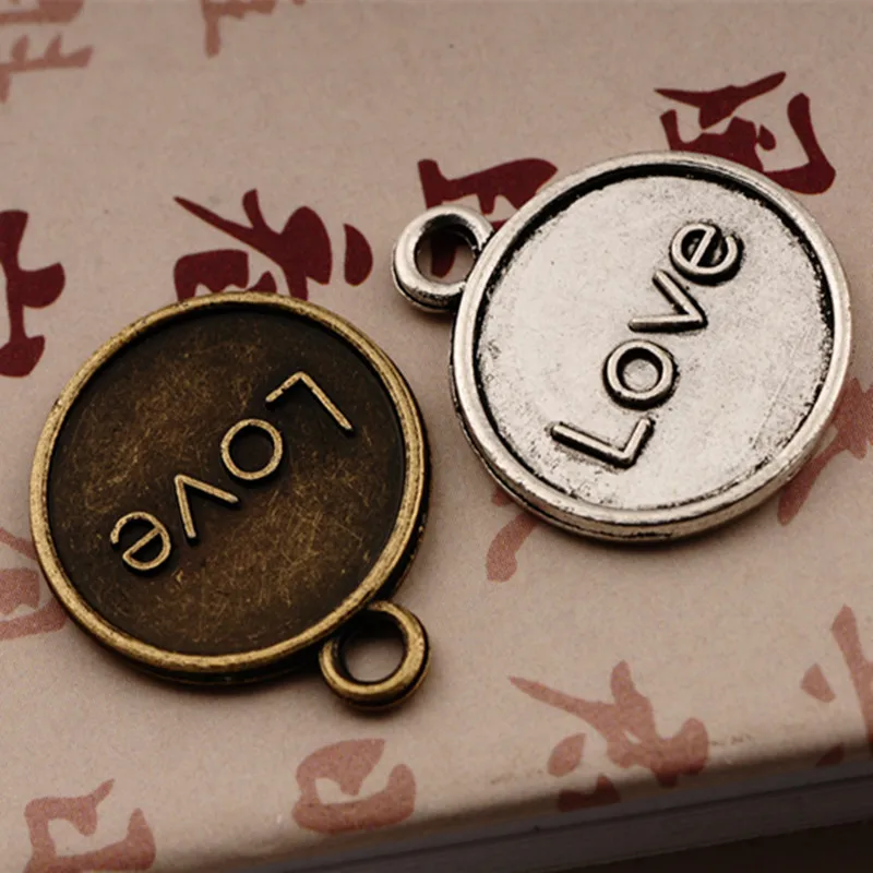 15pcs 22x17mm antique silver bronze tone circular love charms pendant 15pcs 22x17mm antique silver bronze tone circular love charms pendant