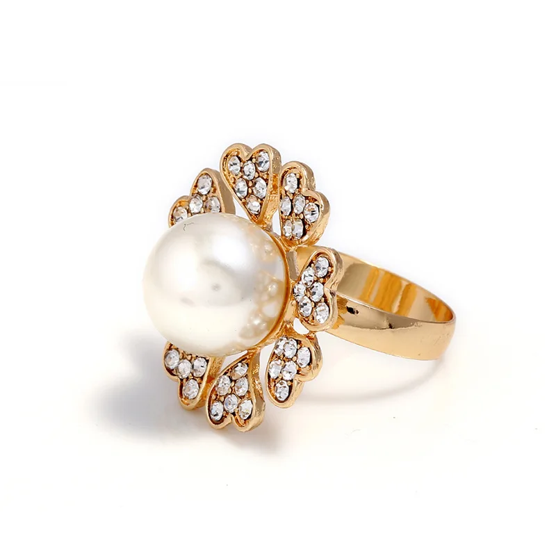 Simulated Pearl Rings For Women r With CZ stone Wedding Engagement Band Ring