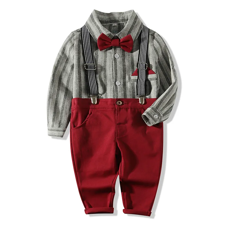 

Kimocat New Arrival Baby Boys Long SLeeve Shirt+Suspender pants Gentleman 2pcs Set