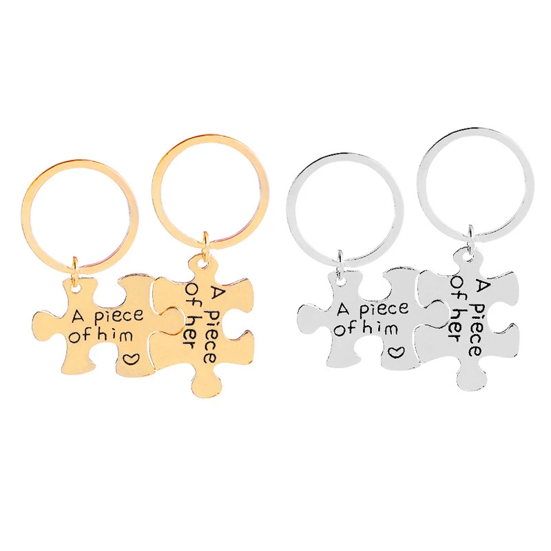 

A peice of him&her Puzzle Silver Key Chains Love Long Distance Relationship Wedding Valentines gift set Couples Key Chains