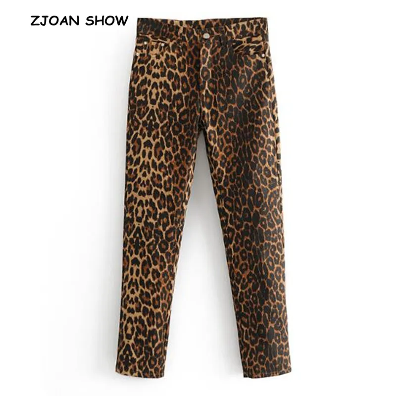 

2018 New Women Vintage Skinny Leopard Jeans Middle Waist Slim Fit Stretch Denim Pencil Pants Full Length Deinm Tight Trousers