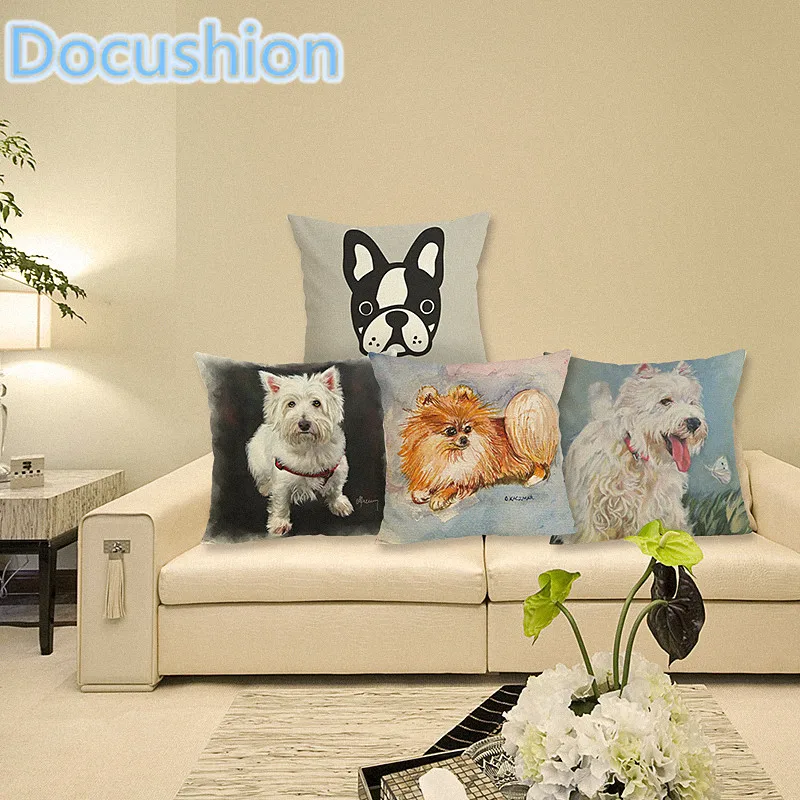 

Dogs Print Cushion Cover Home Decor Decorative Cushion Case Throw Pillow Cover Linen Cushion for Sofa Decorative Pillows 43x43cm