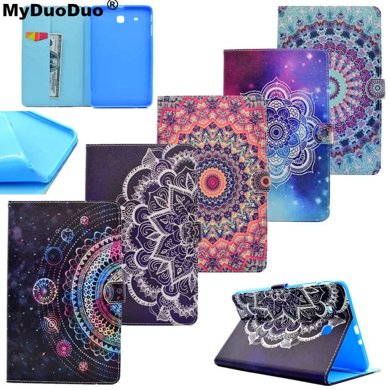 

Luxury Flower Painted For Samsung Galaxy Tab E 9.6 Case T560 T561 SM-T560 SM-T561 PU Leather Smart Tablet Cover Protective Skin