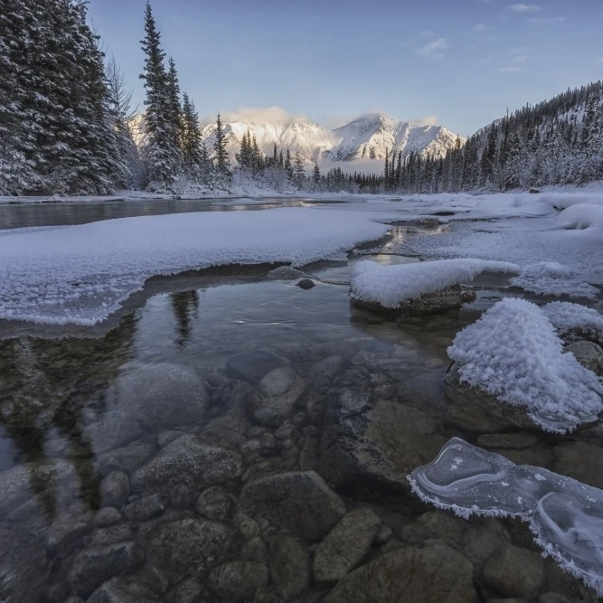 Sunset over the Wheaton River as the light hits Grey Ridge  near Whitehorse; Yukon  Canada Poster Print (19 x 12)