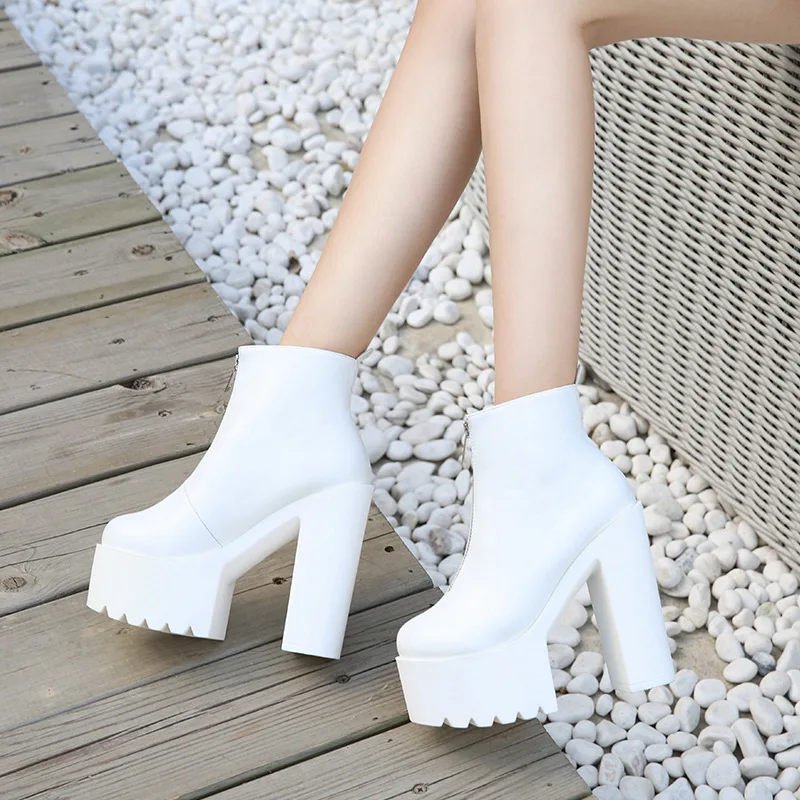 

2019 New 14CM High Heel Boot Pine Cake Water-proof Platform Zipper Shoes Women's Shoes Show Thick Martin Boots ZYW-65912