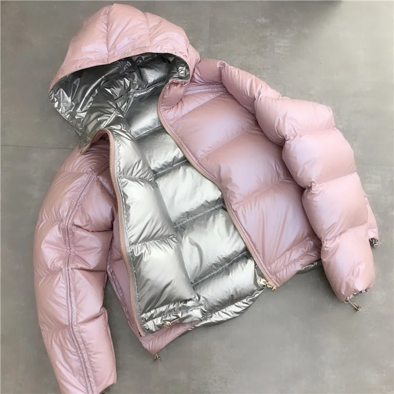 2019 Winter Thick Slim Fur Hooded Glossy Down Parka Two Way Wear winter jacket women Women Plus Size 2XL Warm windbreake Jacket