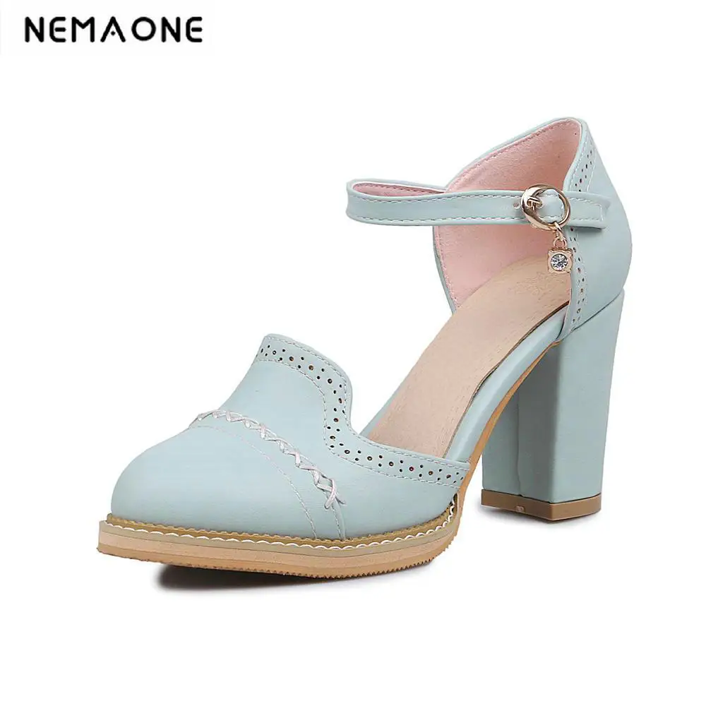 

New 2018 Women's High Heels Pumps Sexy Bride Party Thick Heel Round Toe High Heel Shoes for office lady Women mary janes