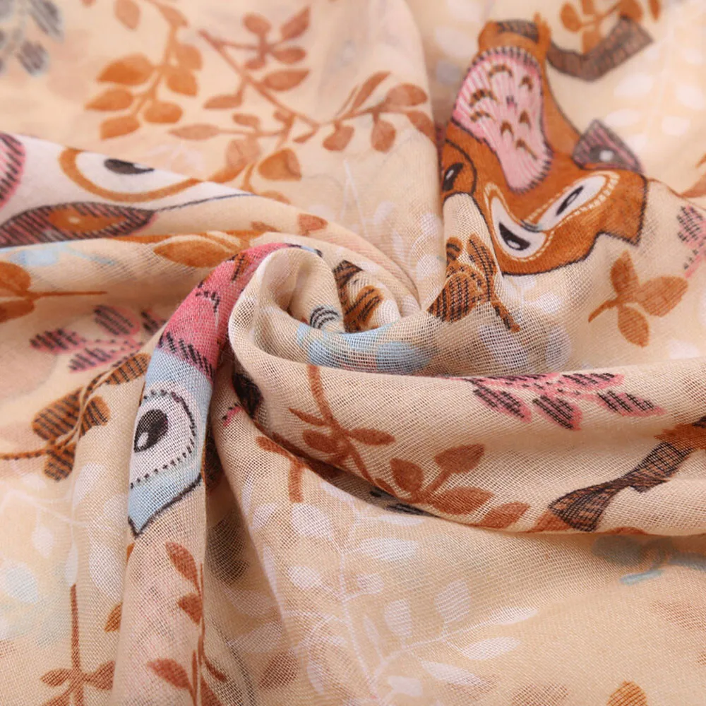 Женский длинный теплый шарф с принтом Совы W9920 шарф с совами зимний длинный шарф из пряжи