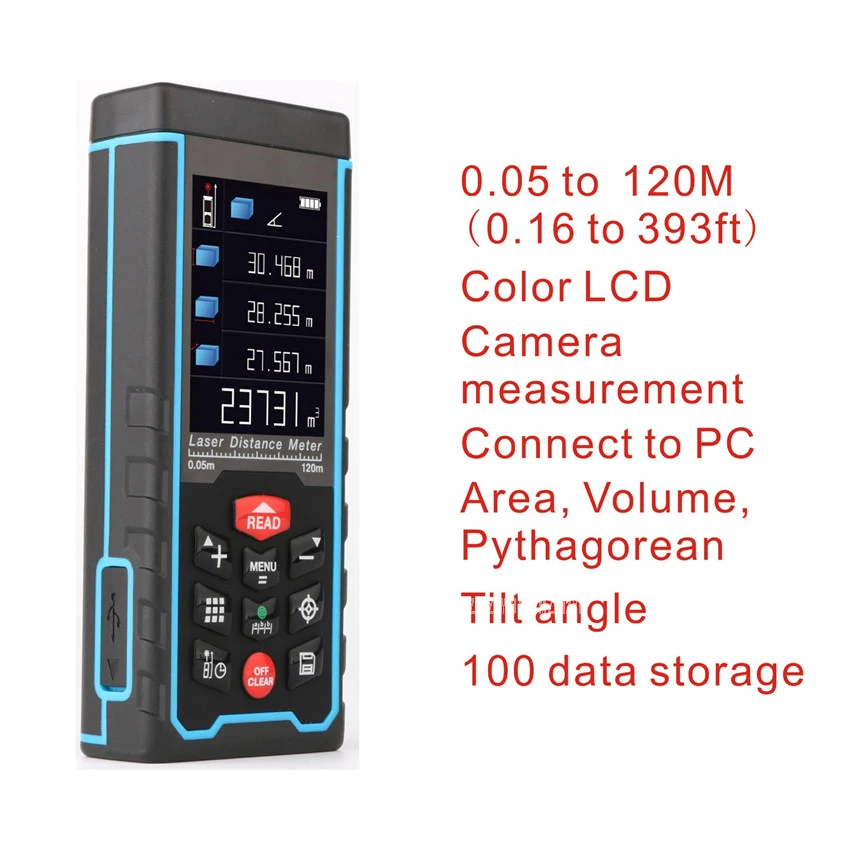 AS120 120m Digital Laser Distance Meter Rangefinder Distance/Area/Volume Measure Ruler With Battery Data Storage Connect to PC