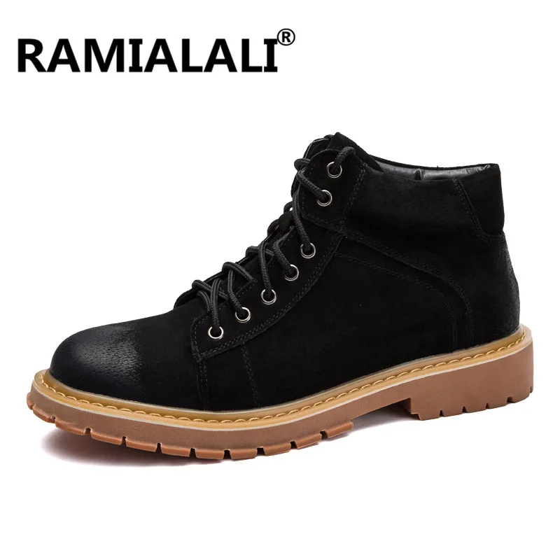 Moda Genuínos Preto cinza Homens Boots Couro Cowboy Ankle Botas marrom De Vestido Britânico Rendas Até Sapatos Inverno Ramialali Ocidental Casuais PdT1Hxqd