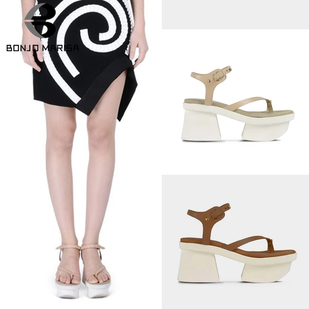 

BONJOMARISA Luxury Brand Platform Sandals Women Summer Genuine Cow Leather Summer Sandals Women High Heels Shoes Woman