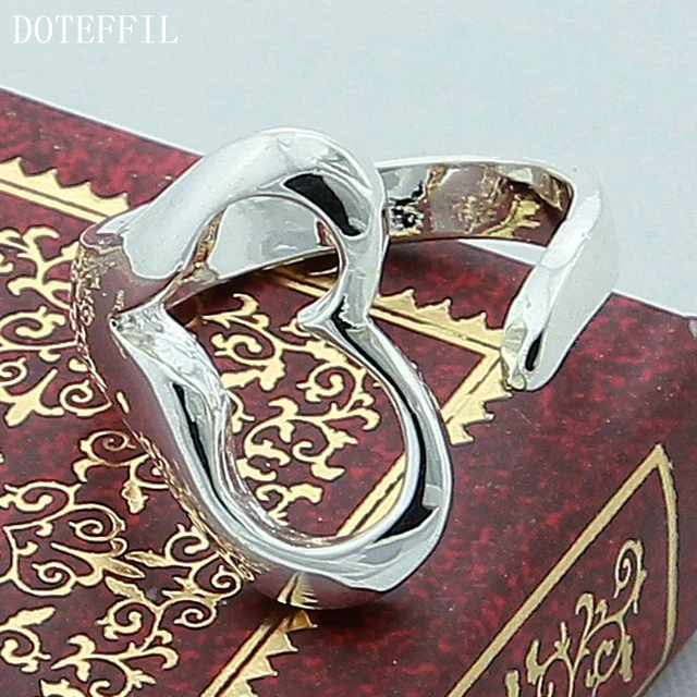 DOTEFFIL 925 Sterling Silver Heart-Shaped Open Ring For Women Wedding Engagement Party Jewelry 3