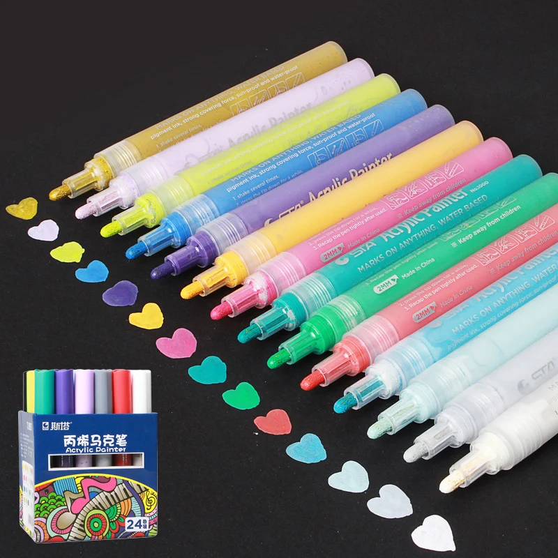 

12/24 Colors Acrylic Painter Art Markers Drawing Pen Set DIY Comic Painting Marker Pen For Kids Art Supplies