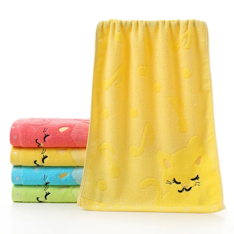 Cartoon Solid Bamboo Fiber Towels Bath Towel For Adults Face Towel Embroidered Water absorbent toallas - Цвет: Цвет: желтый