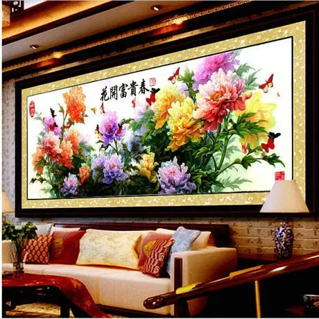 

DIY Needlework of Cross Stitch Kits DMC With Embroidery Printed Canvas Blossoming Spring Flowers for Home Wall Decor handmade