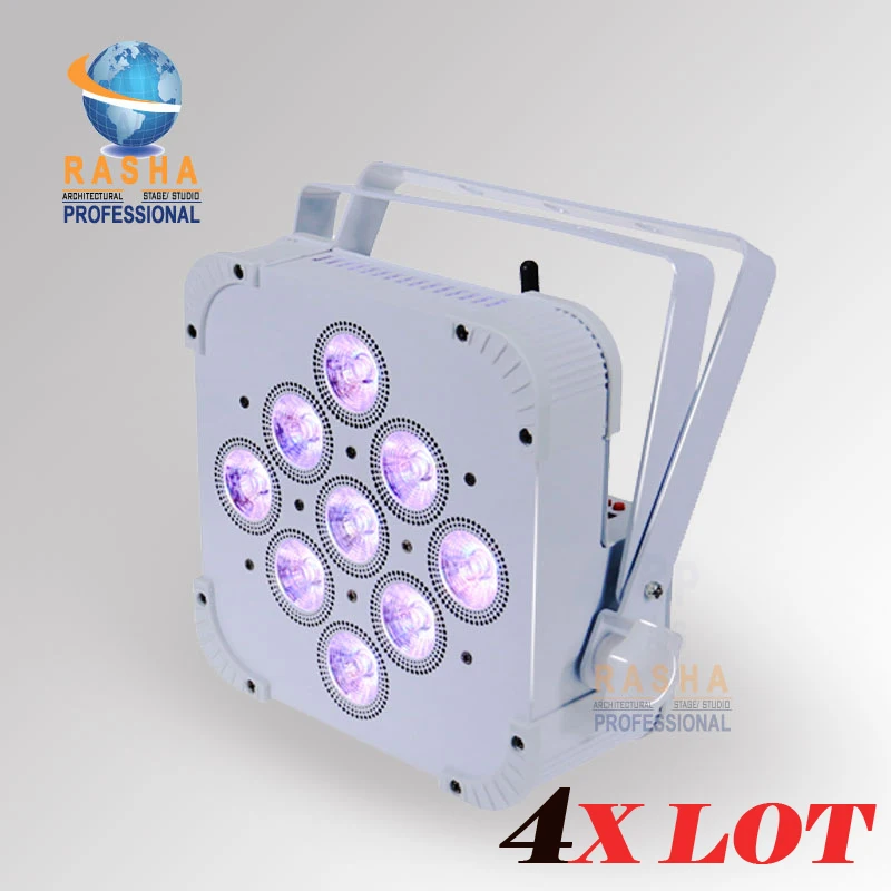 

4X Rasha Brand High Brightness 9*10W 4in1 RGBW/RGBA Battery Powered Wireless LED Flat Par Light,Disco Par Can 110-240V