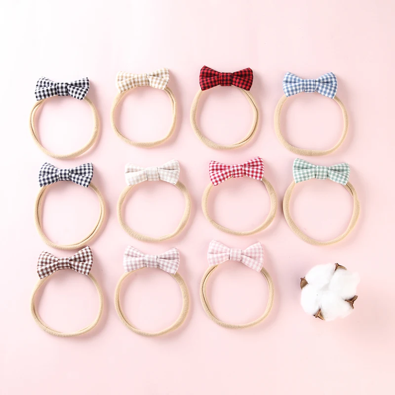 

36pc/lot Girls Nylon Headbands Fabric Bows HeadBand 2.1" Mini plaid hair bow Headbands Hair Accessories Headwear