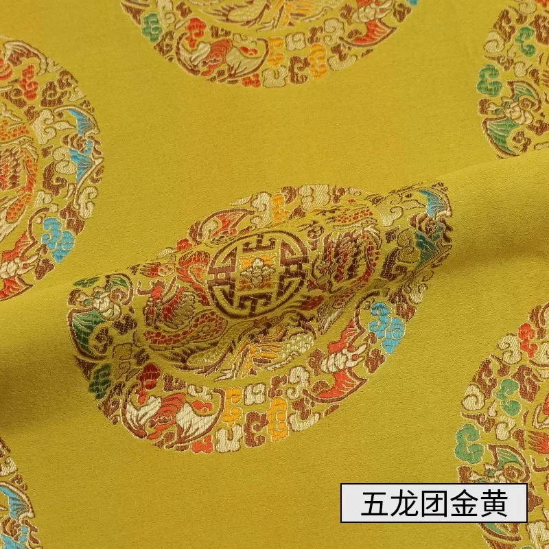 Width 150cm Chinese Red Tang Suit Cheongsam Sheet Cloth Silk Like Damask Jacquard Brocade Metallic Fabric - Цвет: Gold yellow