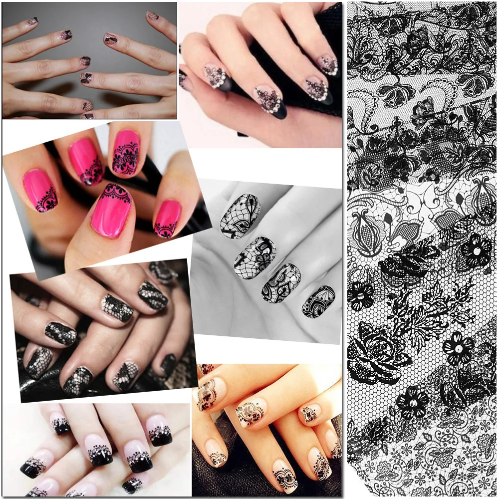 20Pcs/Set New Black Lace Flower Nails Transfer Foil Beauty Nail Art