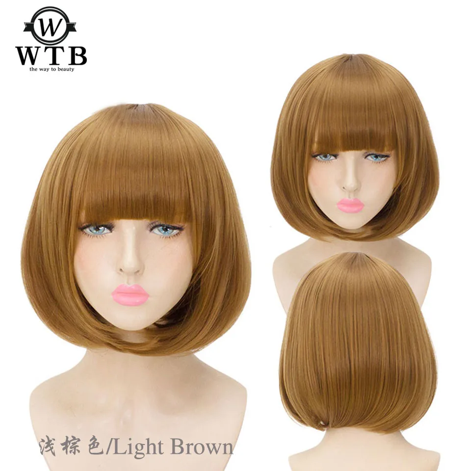WTB 1" короткие прямые косплей боб женские парики коричневый черный белый розовый 24 цвета Женские синтетические волосы изюминка - Цвет: 23