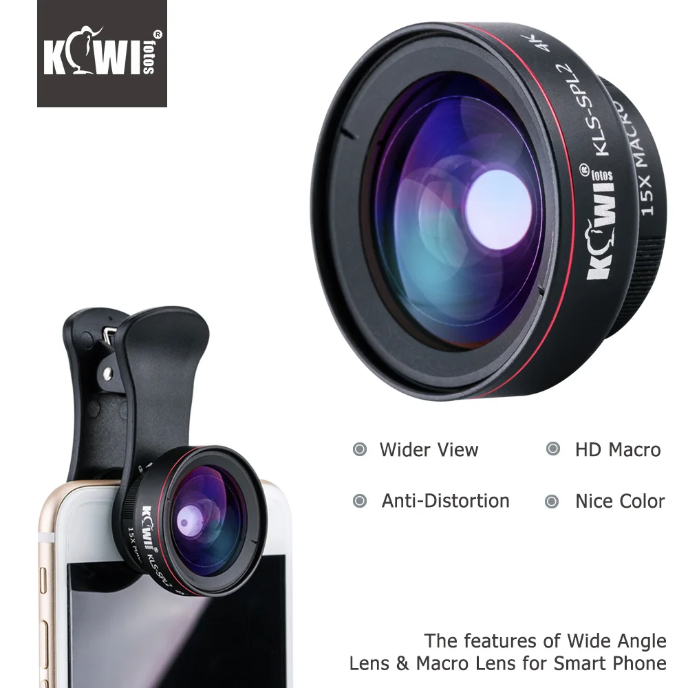 KIWI Smartphone Lens Wide Angle Macro Cell Phone Lenses 15x for Iphone 6/7/7plus/8/8x Samsung Sony Mobile Phone