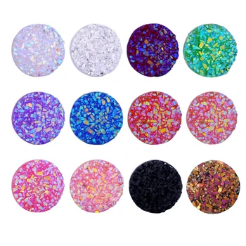 

100pcs 12x3mm AB Color Plated Resin Cabochons Flat Round for Jewelry Making DIY Imitation Druzy Agate Cabochons Accessories
